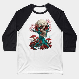 Skull and mushrooms. Baseball T-Shirt